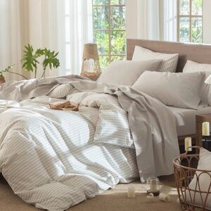 MooMee Sheet Set Deep Pocket 100% Washed Cotton Linen Like, King Size, NWOT